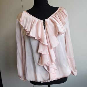 💜 Bedo Femme Vintage szM Light Pink Ruffle Blouse *Deadstock
